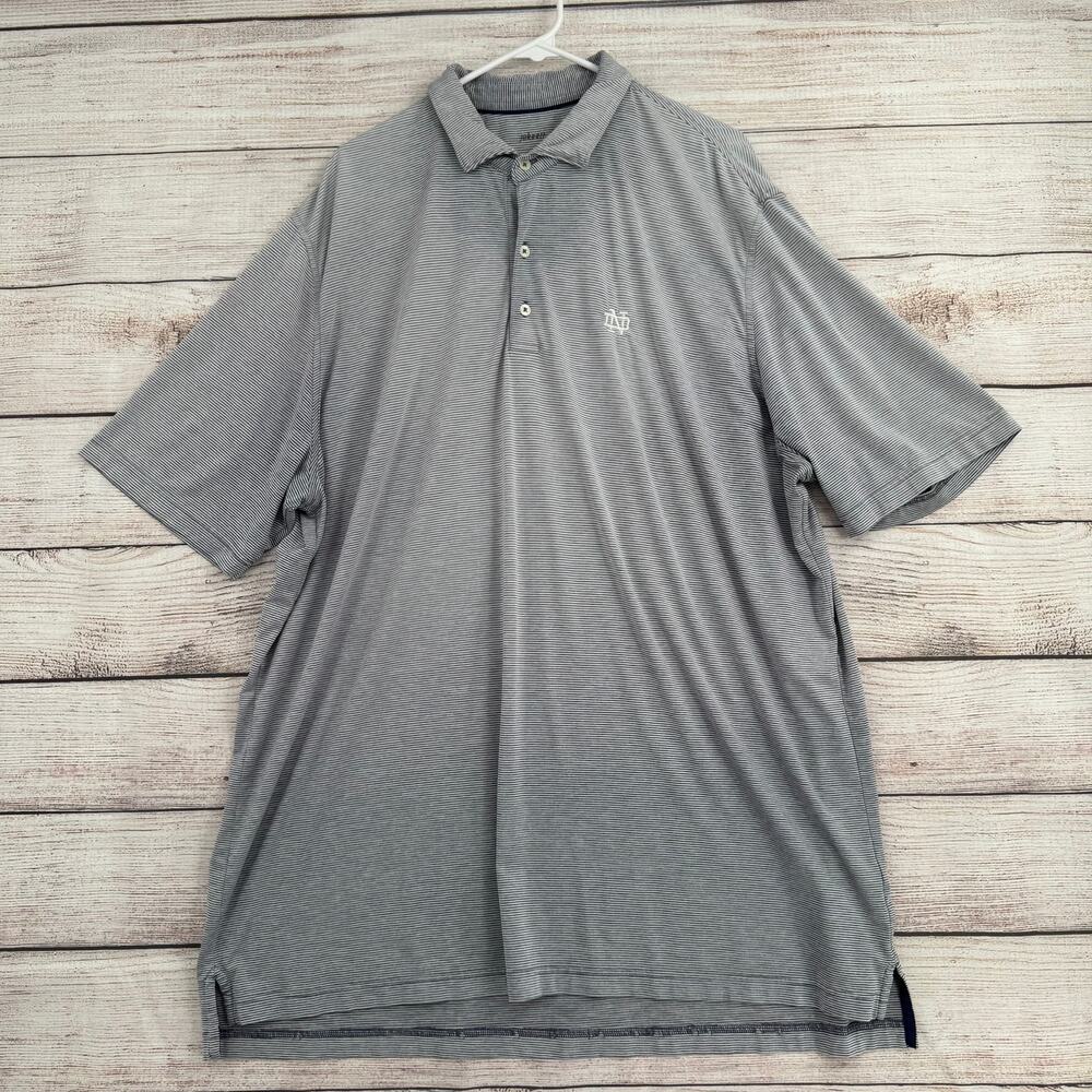 Johnnie-O Striped Notre Dame Golf‎ Polo Shirt Mens XXL Gray White